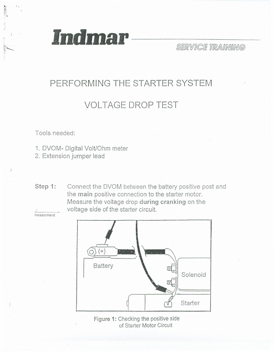 Indmar Starter System Voltage Drop Test Procedure Manuals Online